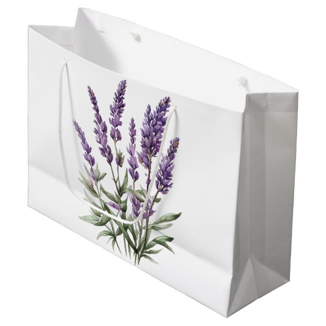 Grand Sac Cadeau Fête de Mariage Romantique Fleurie Lavande Violett (Devant Angle)