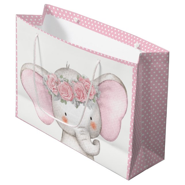 Grand Sac Cadeau Fête de naissance d'éléphant bébé fille (Devant Angle)