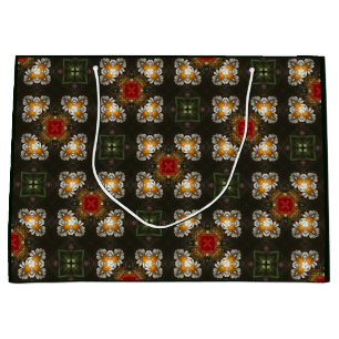 Grand Sac Cadeau Fête de Noël croix rouge marguerites abstraites