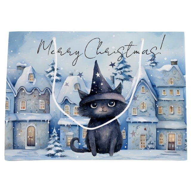 Grand Sac Cadeau Fête de Noël de Chat Noir mignonne (Devant)