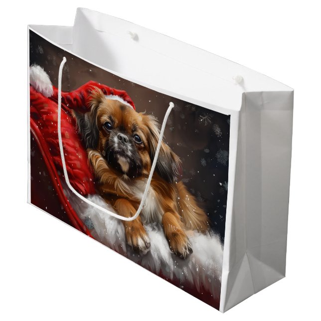 Grand Sac Cadeau Fête de Noël de Chien Espagnol Tibétain (Devant Angle)