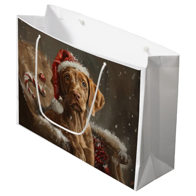 Grand Sac Cadeau Fête de Noël de Chien Vizsla (Devant Angle)