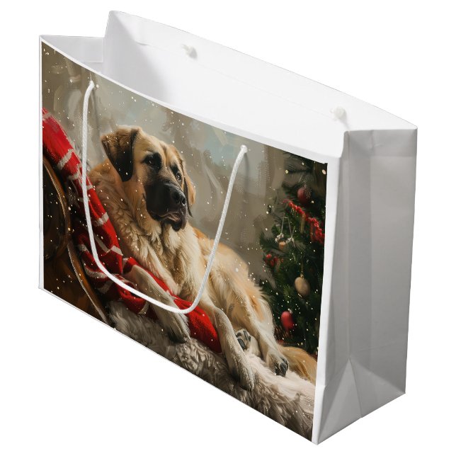 Grand Sac Cadeau Fête de Noël des Chiens de Berger Anatoliens (Devant Angle)