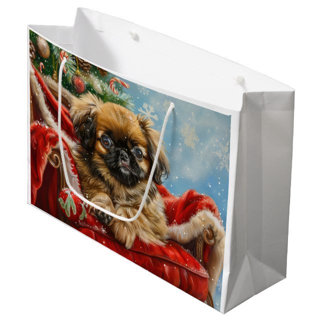 Grand Sac Cadeau Fête de Noël des chiens de Pékin (Devant Angle)