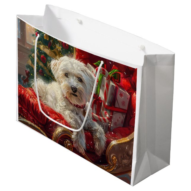 Grand Sac Cadeau Fête de Noël des chiens maltais (Devant Angle)