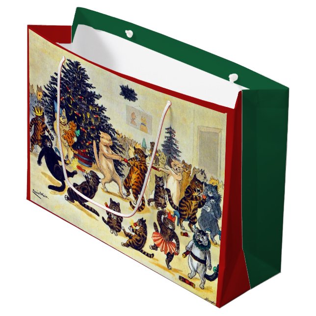 Grand Sac Cadeau Fête de Noël du chat, Louis Wain (Devant Angle)