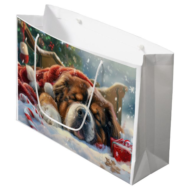 Grand Sac Cadeau Fête de Noël du chien Mastiff Tibétain (Devant Angle)