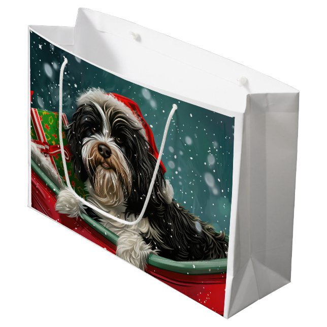 Grand Sac Cadeau Fête de Noël du chien tibétain Terrier (Devant Angle)