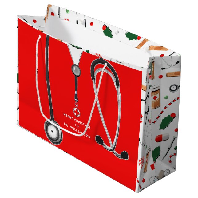 Grand Sac Cadeau Fête de Noël du docteur (Devant Angle)