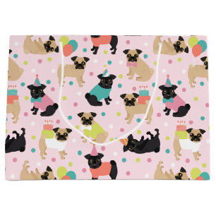 Grand Sac Cadeau Fête de Pug Birthday