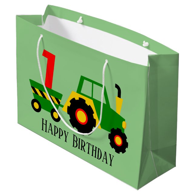 Grand Sac Cadeau Fête de tracteur pour le premier anniversaire du b (Dos Angle)