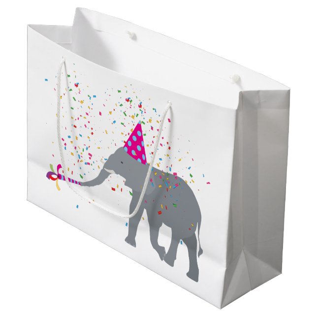 Grand Sac Cadeau Fête des éléphants - Animaux ayant une fête (Devant Angle)