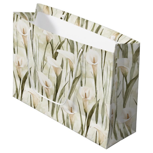 Grand Sac Cadeau Fête des mariées florale blanche Calla Lily (Devant Angle)