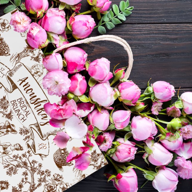 Grand Sac Cadeau Fête des mariées Toile de Jouy Brown et blanche (Créateur téléchargé)