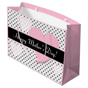 Grand Sac Cadeau Fête des mères de Coeurs roses, tissage de panier 