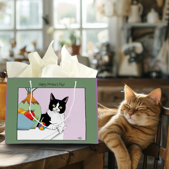 Grand Sac Cadeau Fête des mères Tuxedo Chat (Créateur téléchargé)