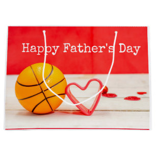 Grand Sac Cadeau Fête des pères de basket et coeur rouge avec amo