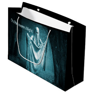 Grand Sac Cadeau Fête d'Halloween Fantôme noir bleu nuit noir