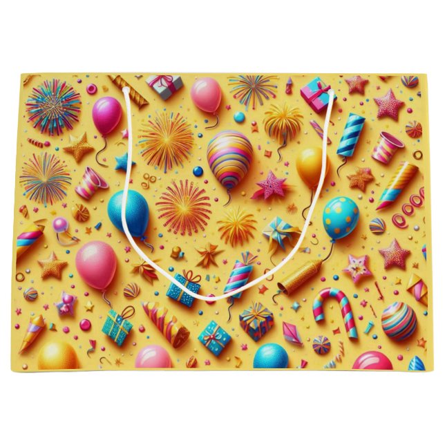 Grand Sac Cadeau Fête en Jaune (Devant)