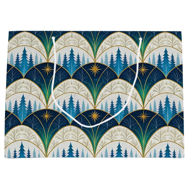 Grand Sac Cadeau Fête forestière Art Déco céleste  (Devant)