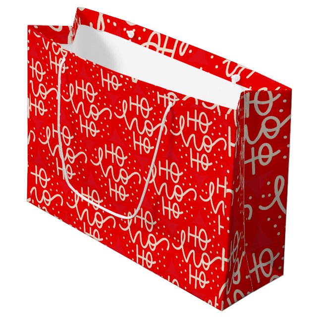 Grand Sac Cadeau Fête rouge Ho Ho Ho Noël (Devant Angle)