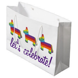 Grand Sac Cadeau Fêtons ! Anniversaire de l'Âne arc-en-ciel Piñata