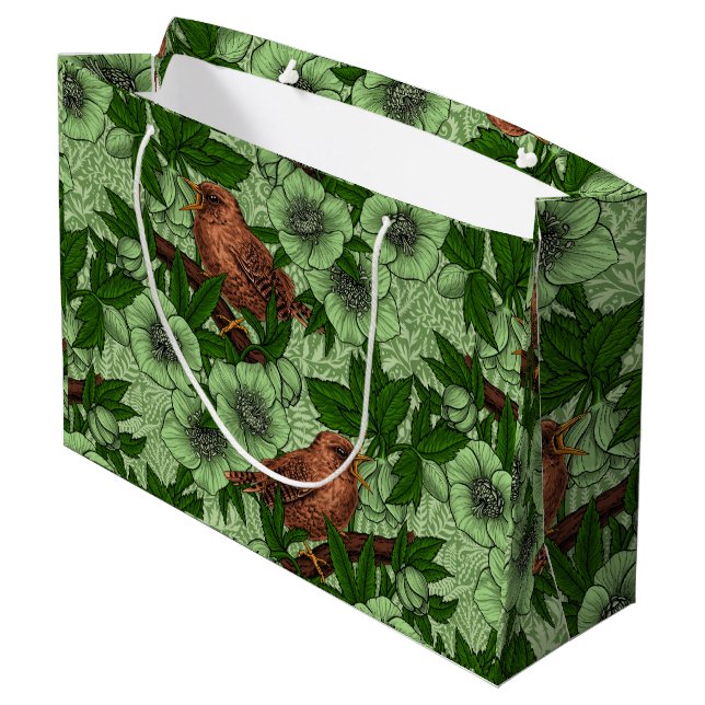 Grand Sac Cadeau Feu et hellebore, vert clair (Dos Angle)