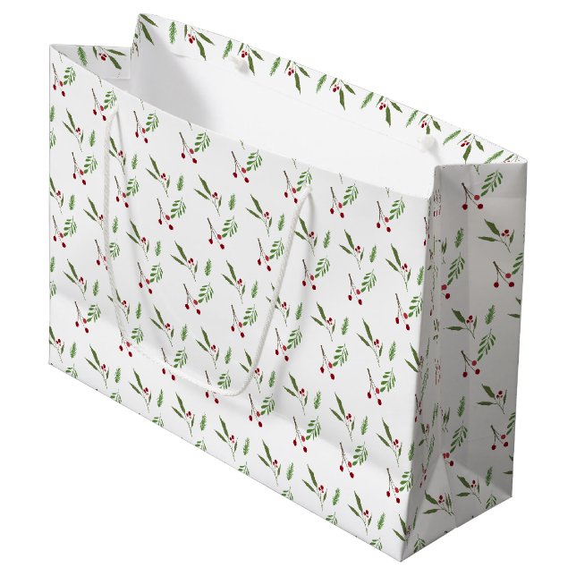 Grand Sac Cadeau Feuillage botanique de Noël moderne de vacances Ba (Devant Angle)
