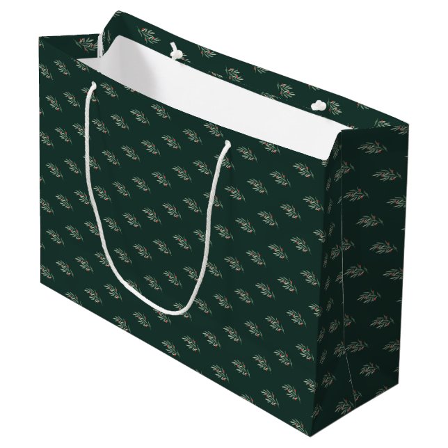 Grand Sac Cadeau Feuillage et baies de Noël (Devant Angle)