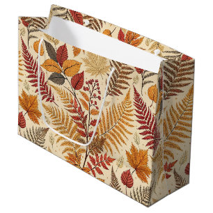 Grand Sac Cadeau Feuillages et baies d'automne - Tons chauds