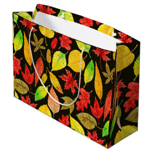 Grand Sac Cadeau Feuilles d'automne aquarelle foncée