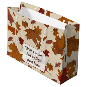 Grand Sac Cadeau Feuilles d'automne avec couleur personnalisée et É