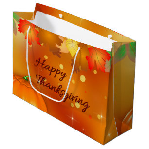 Grand Sac Cadeau Feuilles d'automne colorées bon thanksgiving