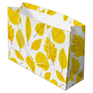 Grand Sac Cadeau Feuilles d'automne en jaune