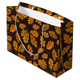 Grand Sac Cadeau Feuilles de chêne automnal sur brun foncé