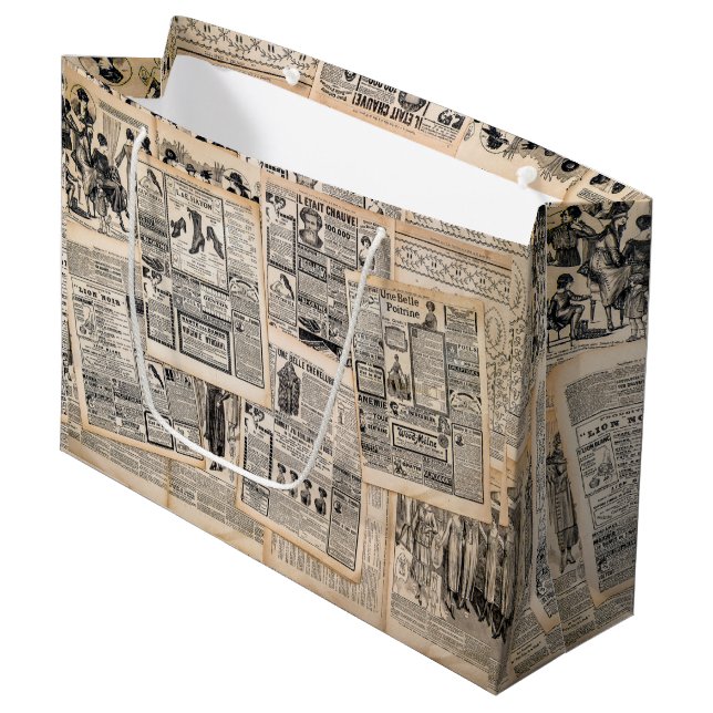 Grand Sac Cadeau Feuilles de découpage de publicités de journaux an (Devant Angle)