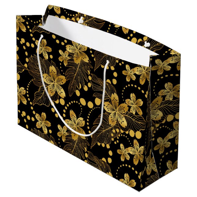 Grand Sac Cadeau Feuilles de jungle et fleurs motif transparent (Dos Angle)