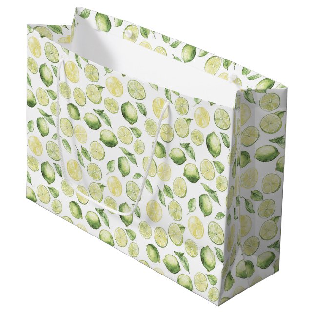 Grand Sac Cadeau Feuilles de limes vertes Fruit (Devant Angle)