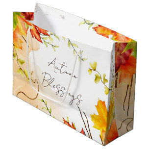 Grand Sac Cadeau Feuilles d'érable d'automne avec texte personnalis