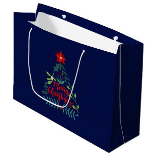 Grand Sac Cadeau Feuilles du feuillage de Noël