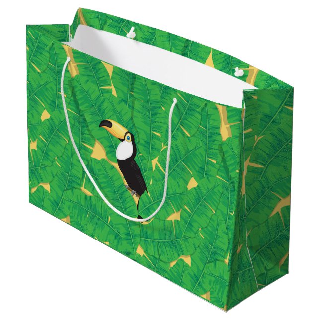 Grand Sac Cadeau Feuilles toucans et bananes (Dos Angle)