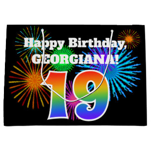 Grand Sac Cadeau Feux d'artifice d'amusement + Motif "19"