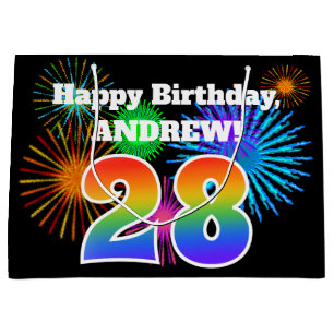 Grand Sac Cadeau Feux d'artifice d'amusement + Motif "28"