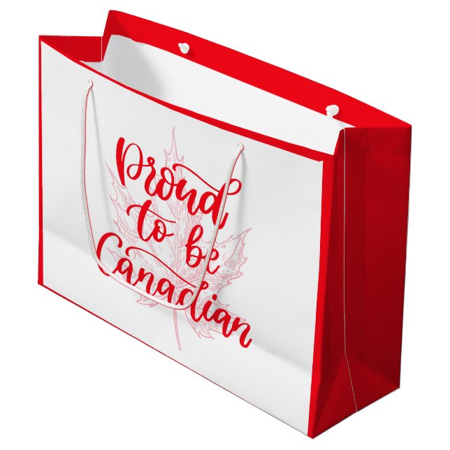 Grand Sac Cadeau Fière d'être la Feuille d'érable canadienne | Fête (Devant Angle)