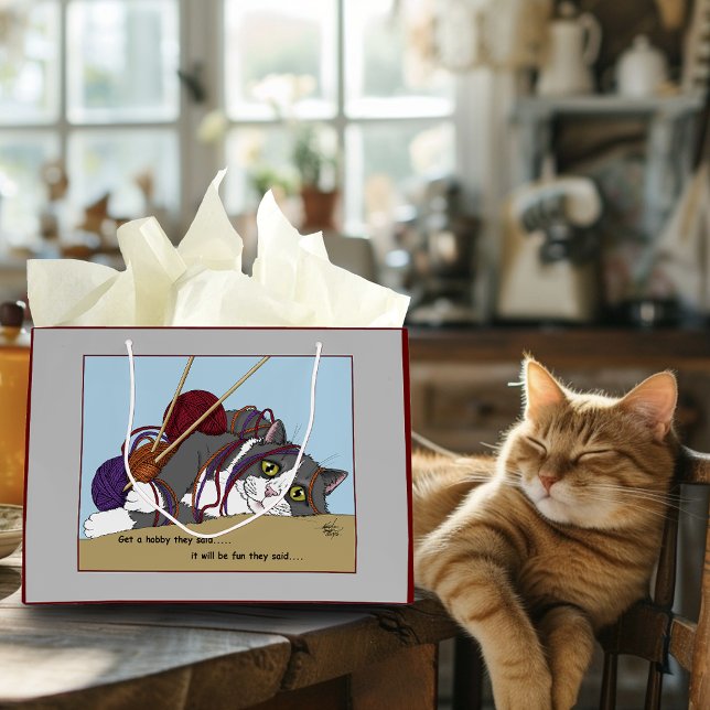 Grand Sac Cadeau Fil Tricot drôle Chat (Créateur téléchargé)