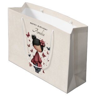 Grand Sac Cadeau Fille avec baguette magique et papillons Anniversa