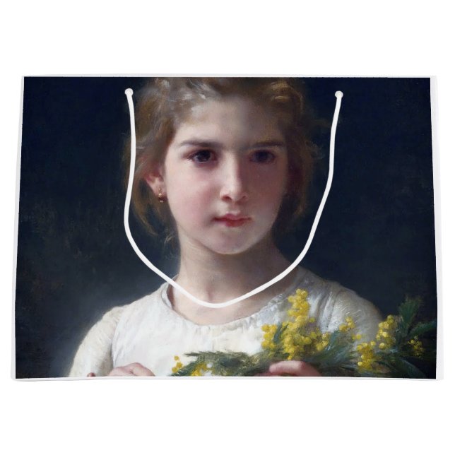 Grand Sac Cadeau Fille avec Mimosa, Bouguereau (Devant)