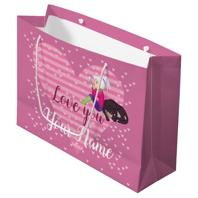 Grand Sac Cadeau Fille en amour (Devant Angle)