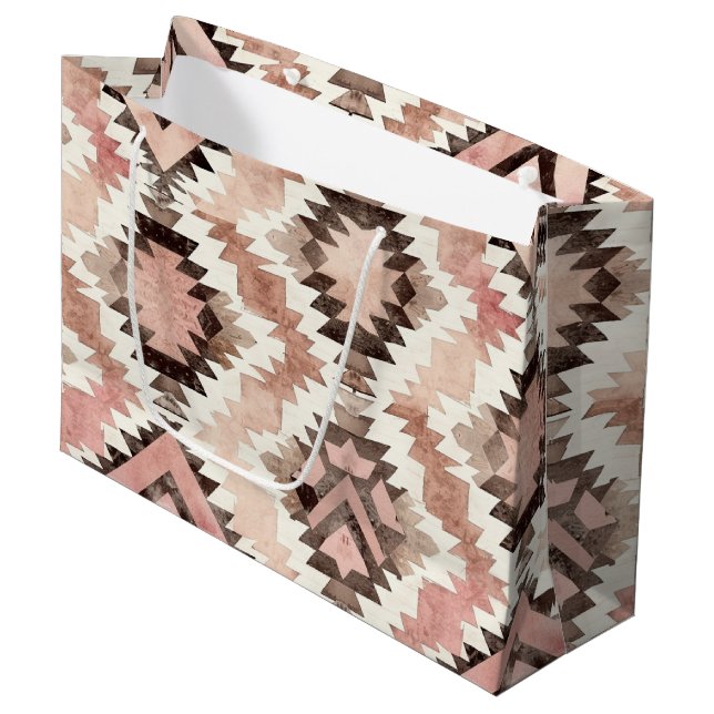 Grand Sac Cadeau Fille-fille rose Brown Southwestern Tribal Anniver (Devant Angle)