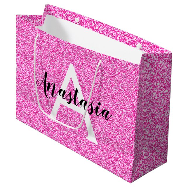 Grand Sac Cadeau Fille Glam Hot rose Parties scintillant étincelles (Devant Angle)
